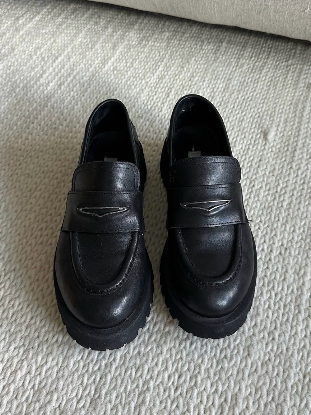 Steve Madden Lawrence Black Leather Platform Loafers Size 7